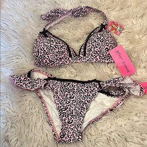 Betsey Johnson Pink and Black Leopard Bikini